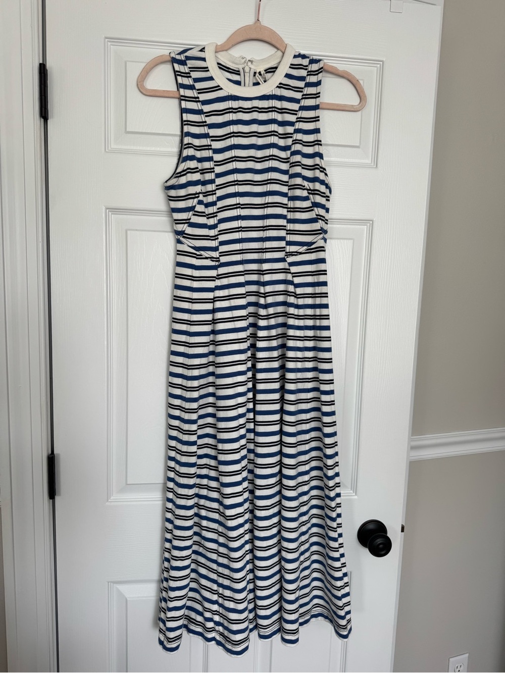 By Anthropologie Blue and White Striped Sleeveless A-Line Midi Dress - Picture 4 of 10